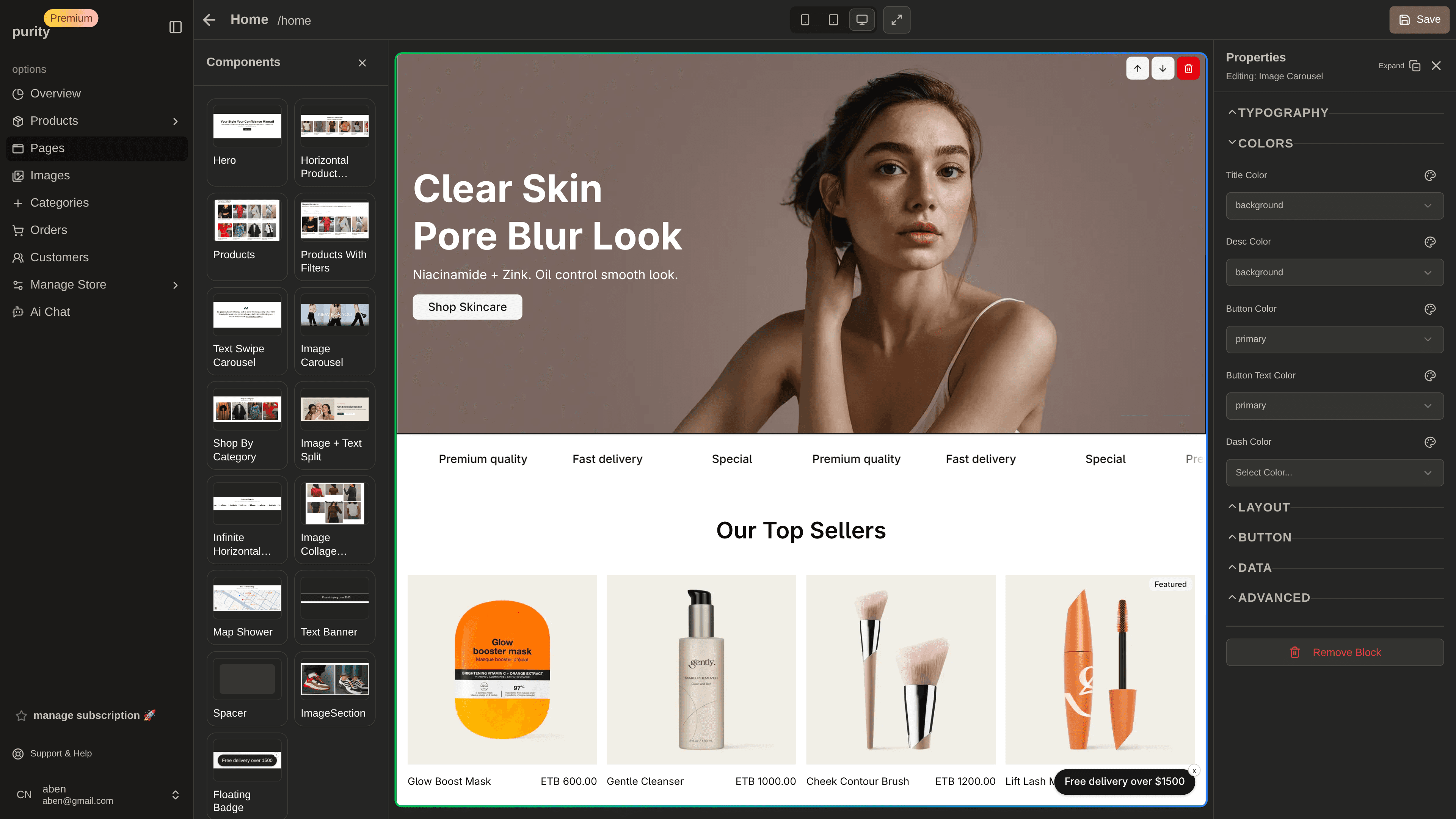 Page editor dashboard preview