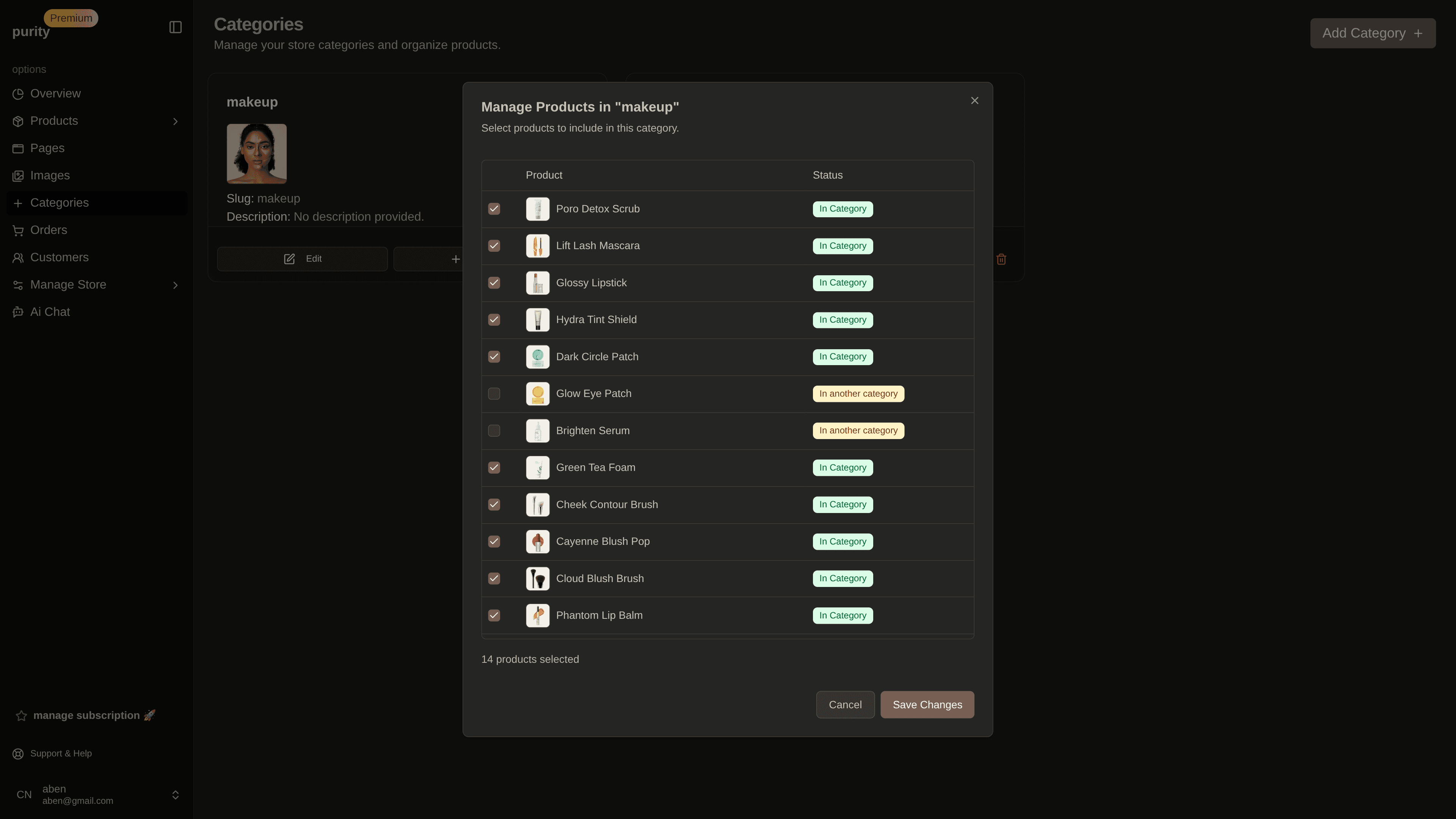 Product category dashboard preview